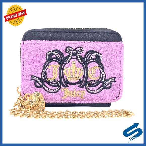 Handbags - Square Zip Wristlet Wallet with Chain Strap, Faux Leather, Compact Size